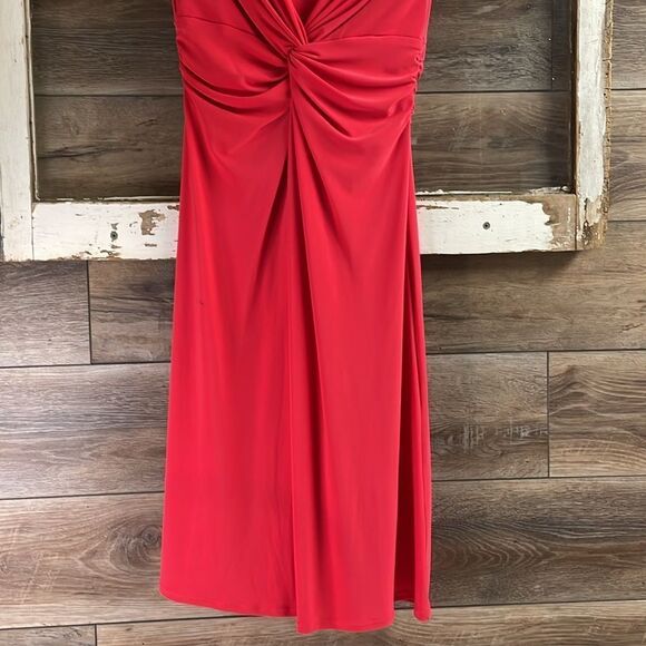 CHAPS Midi Dress Women's Size Medium Watermelon Pink Slinky Twist Front Modest - Picture 4 of 6